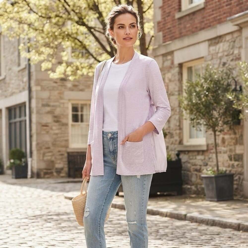 Talbots Sz XL Linen Lavender Lightweight Cardigan Sweater Pockets Beachy